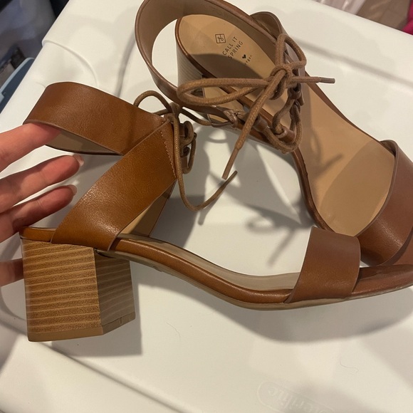 Call It Spring Shoes - Call It Spring Brown Block Heel Sandals with Lace Ankle Tie
